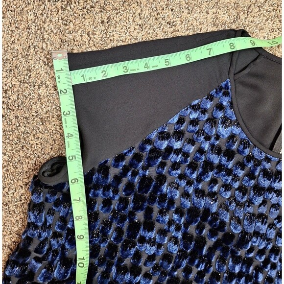 Diane Von Furstenberg Blouse Livian Velvet Burnout Black Blue Gold Size Large - Picture 6 of 9